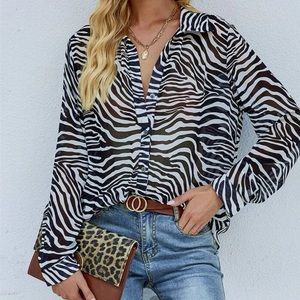 Sheer zebra button up